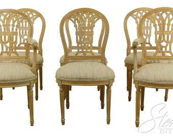 53991EC: Set Of 6 French Louis XVI White Washed Dining Room Chairs