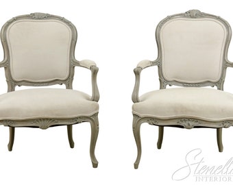 L54348EC: Pair French Louis XV Light Gray Frame Open Armchairs