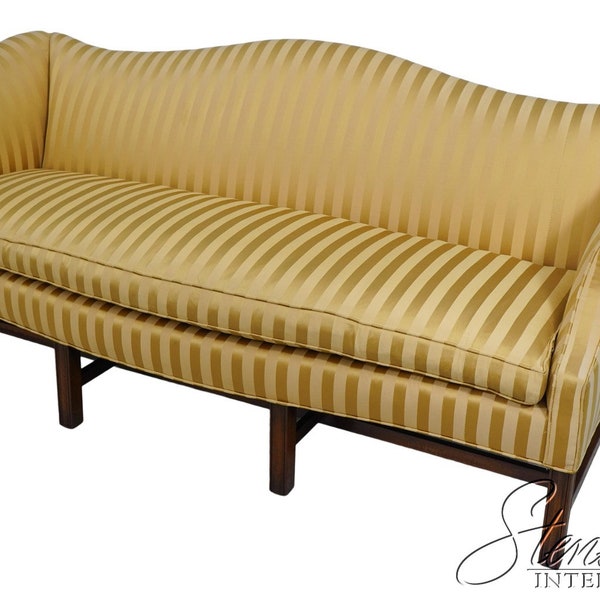 61694EC: Chippendale Gold Striped Upholstered Camelback Sofa