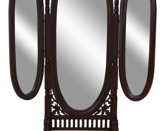 F63919EC: Victorian Style Solid Mahogany Trifold Cheval Dressing Mirror