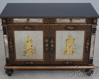 60796EC: Vintage Chinoiserie Decorator Eglomise 2 Door Cabinet