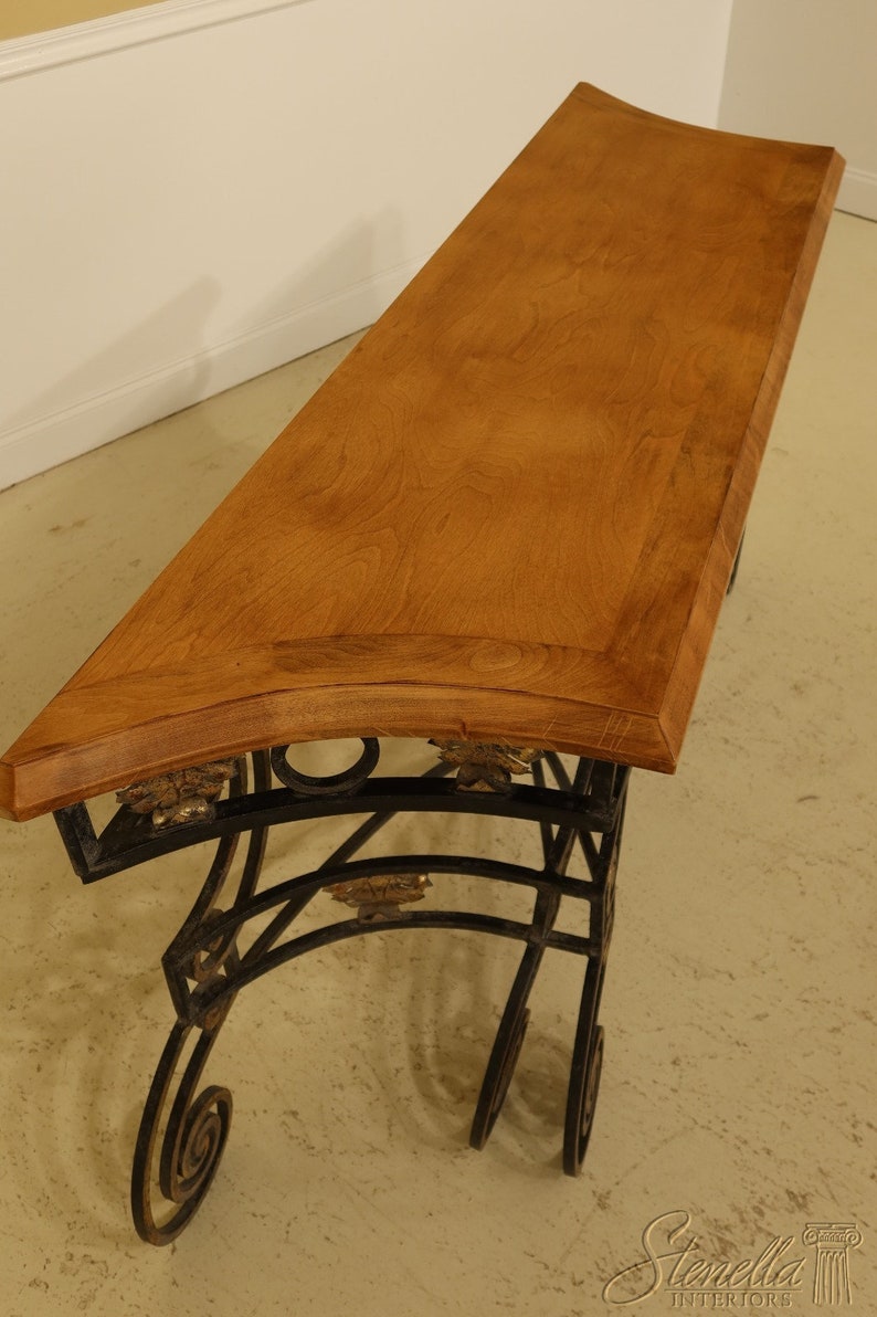 31616EC Wrought Iron Base Console Table W. Maple Top Etsy
