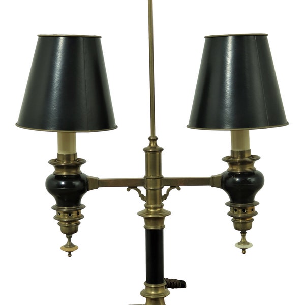 F33464EC: CHAPMAN Double Arm Brass Table Lamp w. Shades
