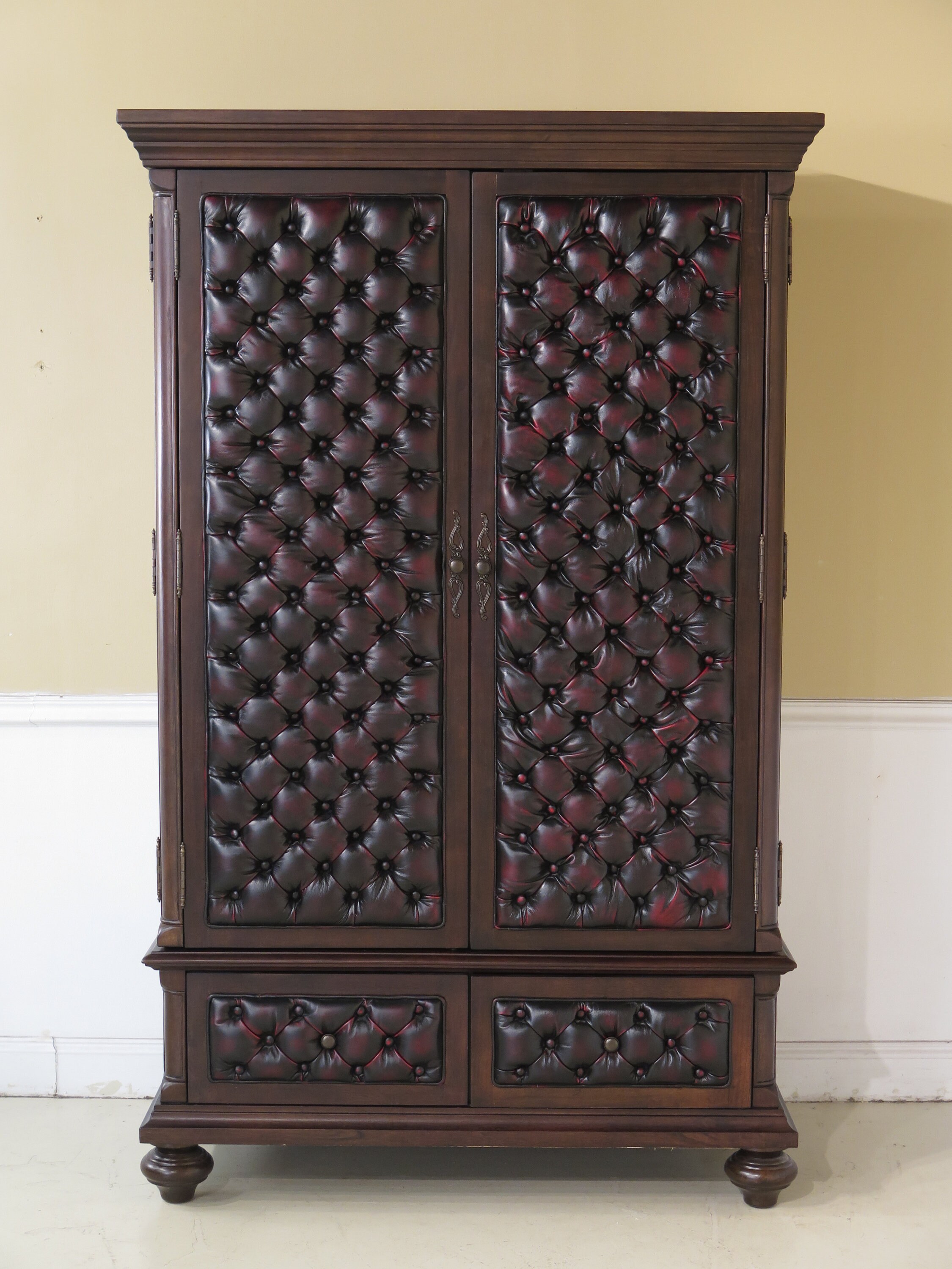 44702EC Tufted Leather Front Cherry 2 Door Large Armoire Etsy
