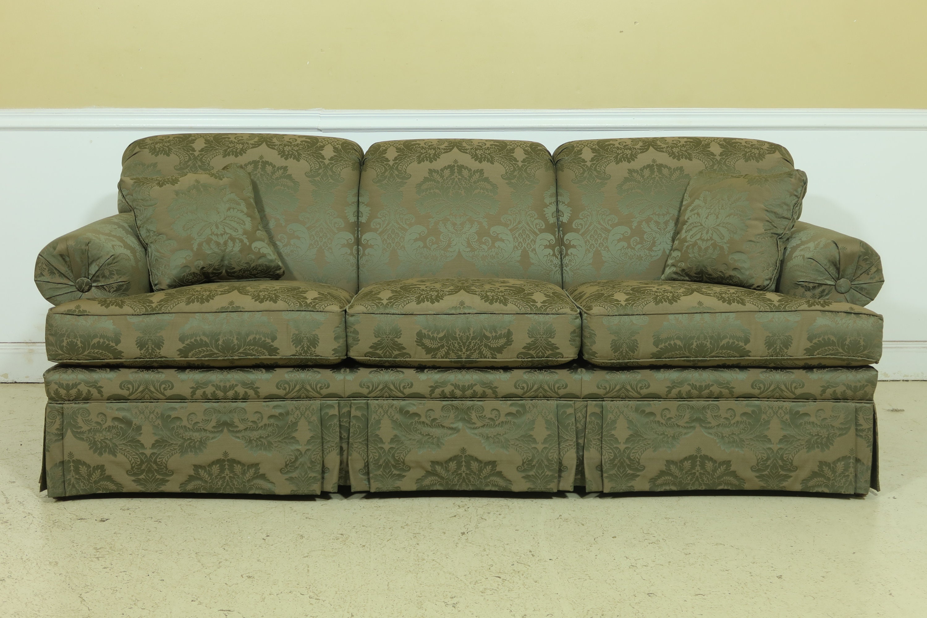 32945EC ETHAN ALLEN Green Damask Upholstered Sofa Etsy