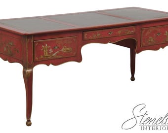 L73119: BAKER 3 Drawer Chinoiserie Style Leather Top Desk Bureau Plat