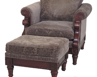 31479EC: HANCOCK and MOORE Upholstered Chair & Matching Ottoman