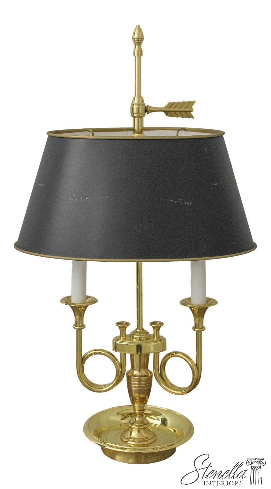 F59789EC: BALDWIN Brass Double Arm Desk Lamp W. Black Shade 