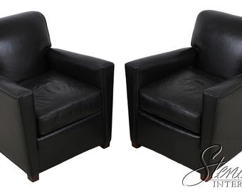 72238: Pair Of STICKLEY Black Leather Club Chairs