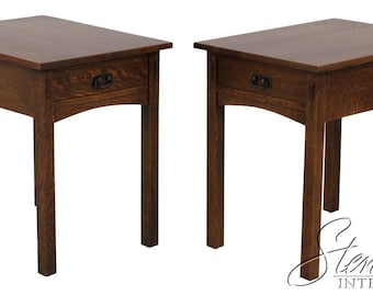 51442: Pair STICKLEY Arts & Crafts Mission Oak Lamp Tables