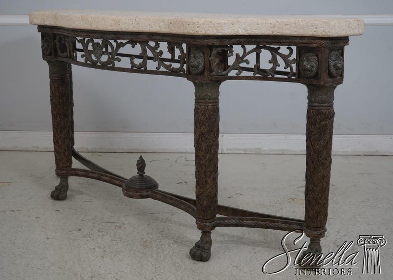 69626: MAITLAND SMITH Travertine Top Bronze Console Table zdjęcie 2
