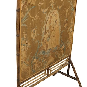 F59365EC: Victorian Bamboo Fireplace Screen w. European Fabric
