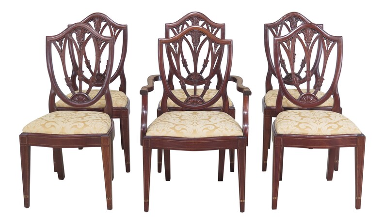46953ec Set Of 6 Bench Made Shield Back Mahogany Dining Etsy