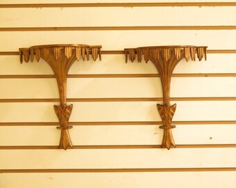 F29916AEC: Pair Gold Decorated French Wall Shelves