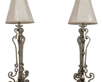 LF72921: Pair Italian Venetian Style Silver Beaded Iron Lamps