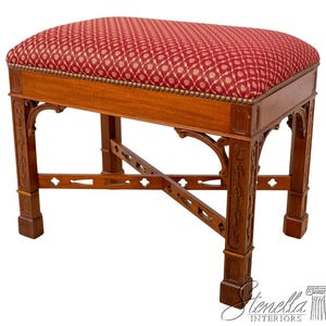 L69669: Vintage Mahogany 1 Drawer Chippendale Style Ottoman Stool