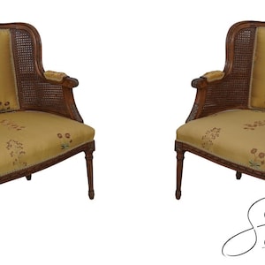 L60770EC: Pair CENTURY French Louis XVI Style Cane Side Bergere Chairs