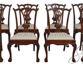 L72599: Set Of 8 Mahogany Chippendale Style Dining Chairs