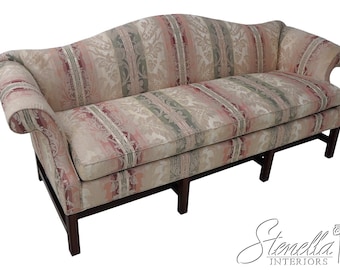 62493EC: CENTURY Damask Upholstered Camelback Sofa