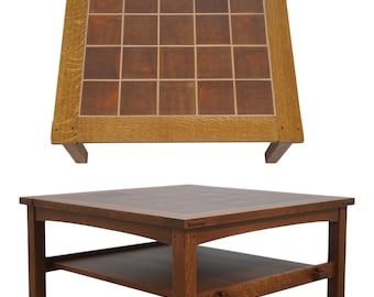 72560: STICKLEY Mission Oak Tile Top Coffee Cocktail Table