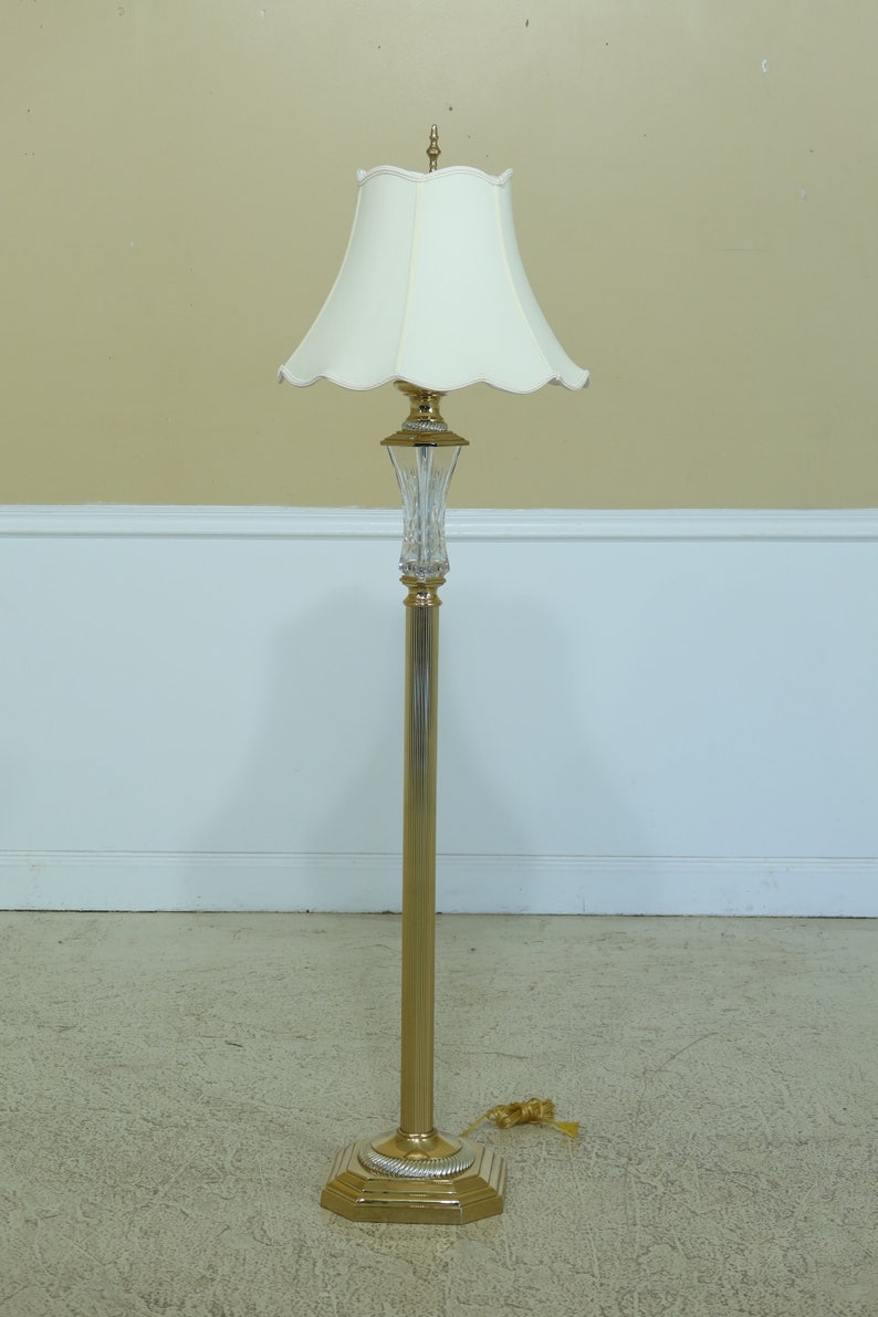 F49637EC WATERFORD Crystal & Brass Tall Floor Lamp w. Shade Etsy