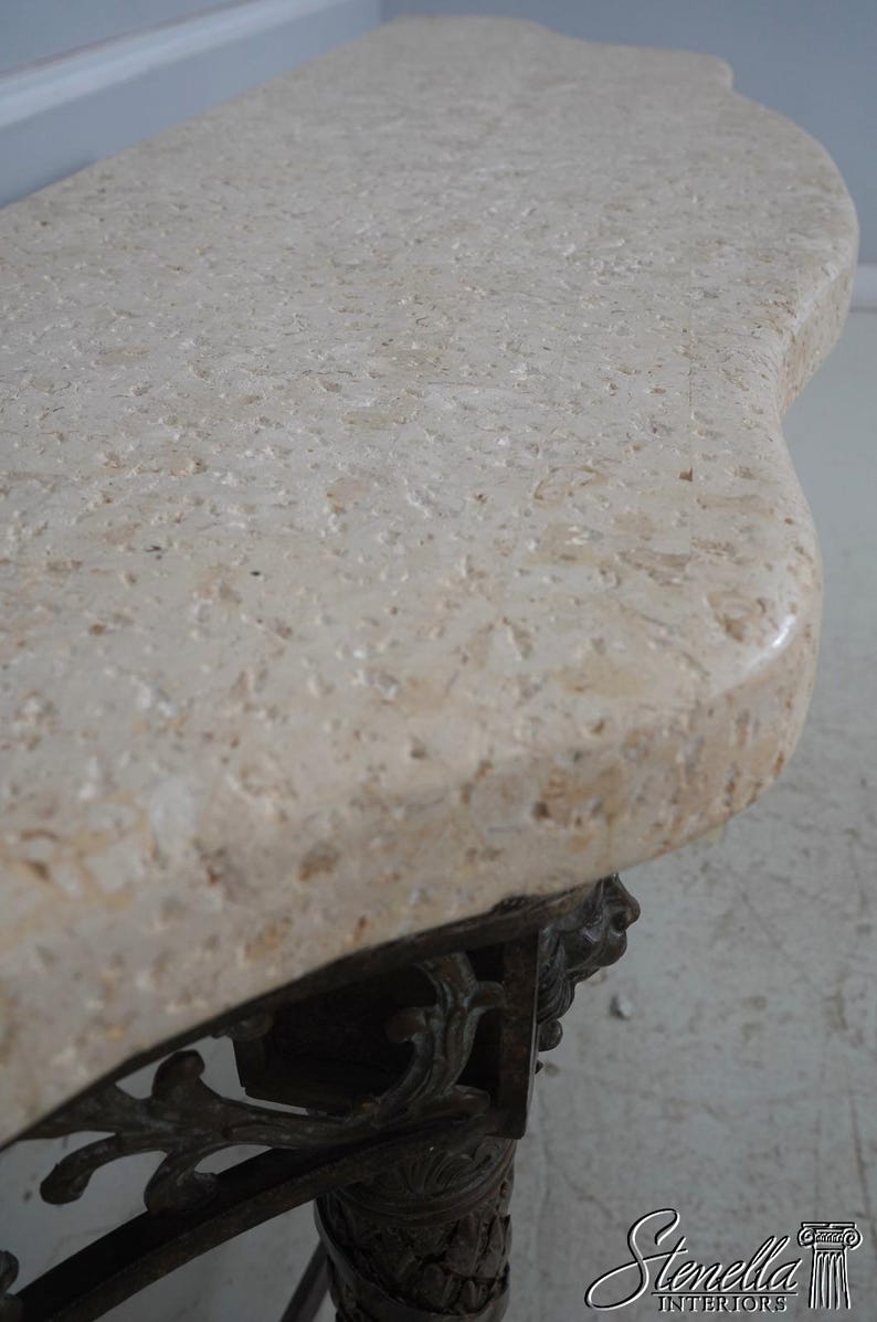 69626: MAITLAND SMITH Travertine Top Bronze Console Table zdjęcie 7