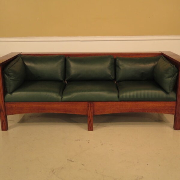 23416E: Arts & Crafts Mission Oak STICKLEY Style Leather Sofa