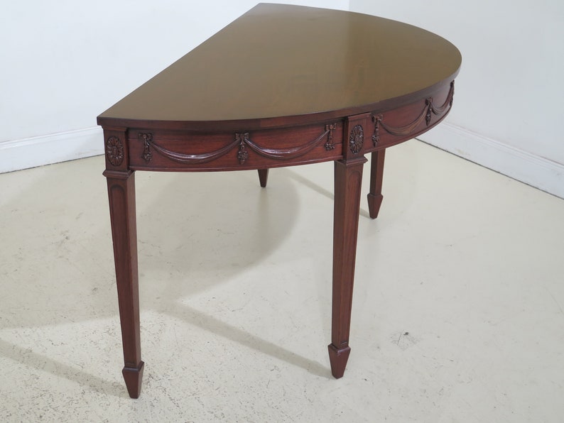 Pair Antique Adam Style Mahogany 12 Round Demilune Tables