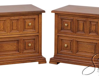 73186: Pair Of HENREDON Custom Folio 2 Drawer Oak Nightstand Chests