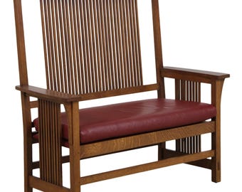73462: STICKLEY Mission Oak Leather Spindle Settee