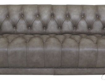 L57913EC: MAITLAND SMITH Tufted Gray Modern Dobbs Leather #3188 Sofa