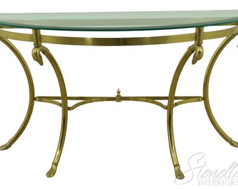 F54455EC: Swan Brass Glass Top Console Table