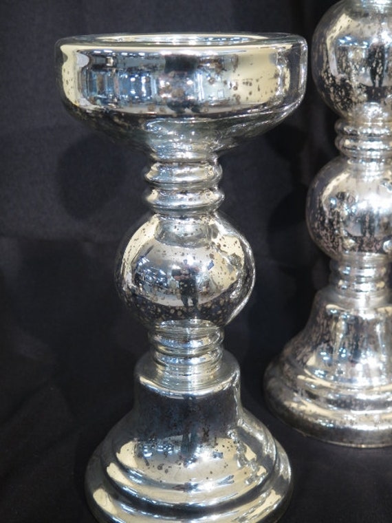 Lf42399ec Set Of 3 John Richard Mirrored Glass Candlesticks Mirrored Glass Candlesticks