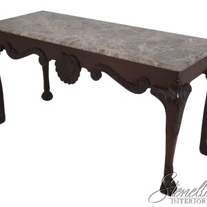 64606EC: BAKER Marble Top Paw Foot Mahogany Console Table