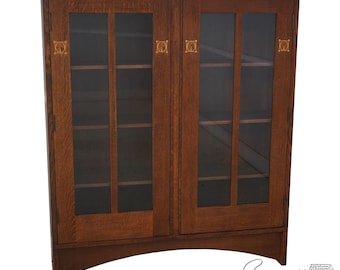 70177: STICKLEY Mission Oak 2 Door Inlaid Bookcase