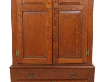 57874EC: ELDRED WHEELER Cherry Primitive Chippendale Linen Press Cabinet