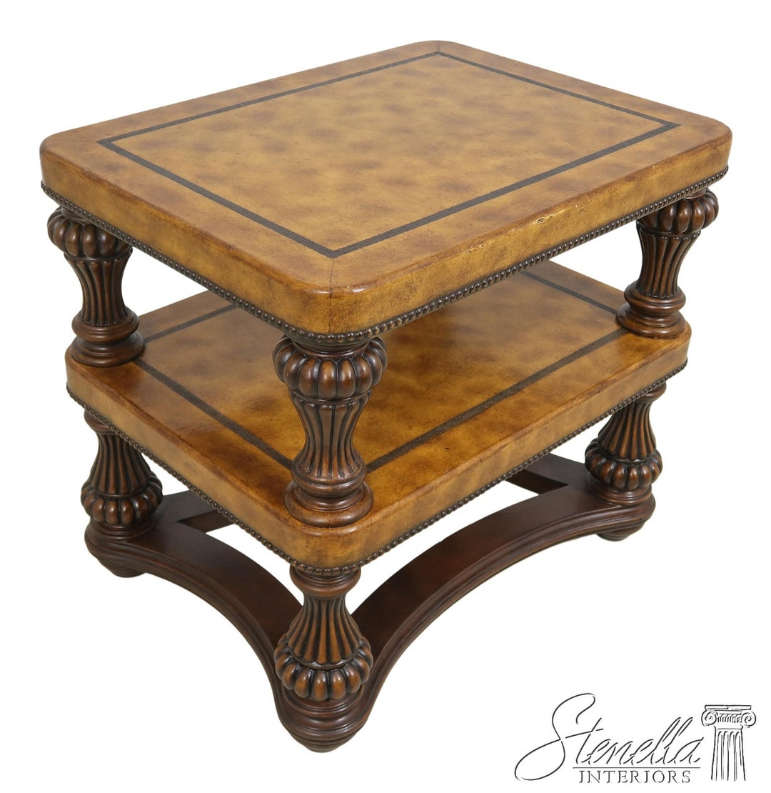 61187EC HENREDON Leather Top Tired Occasional Table Etsy