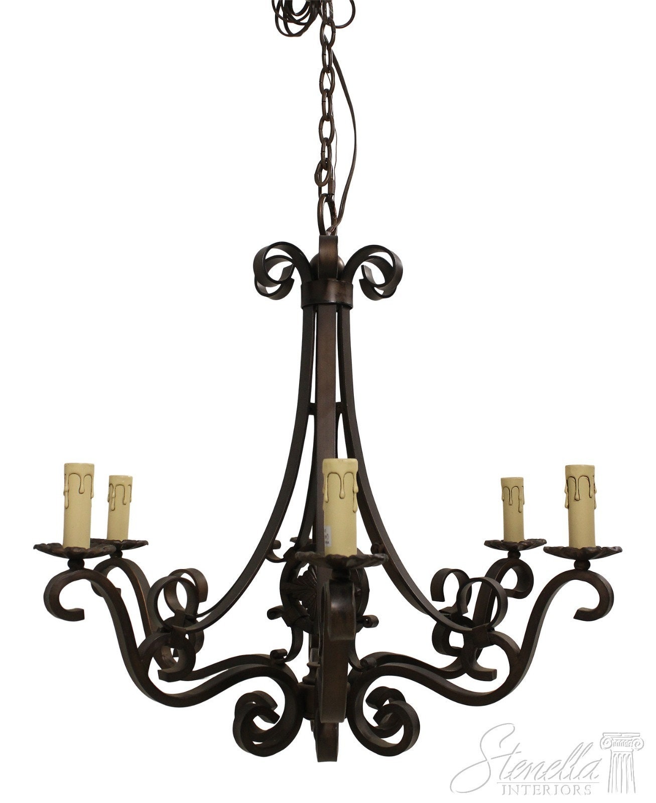 French Arms Rustic Candle Light Chandelier Black Wrought Iron