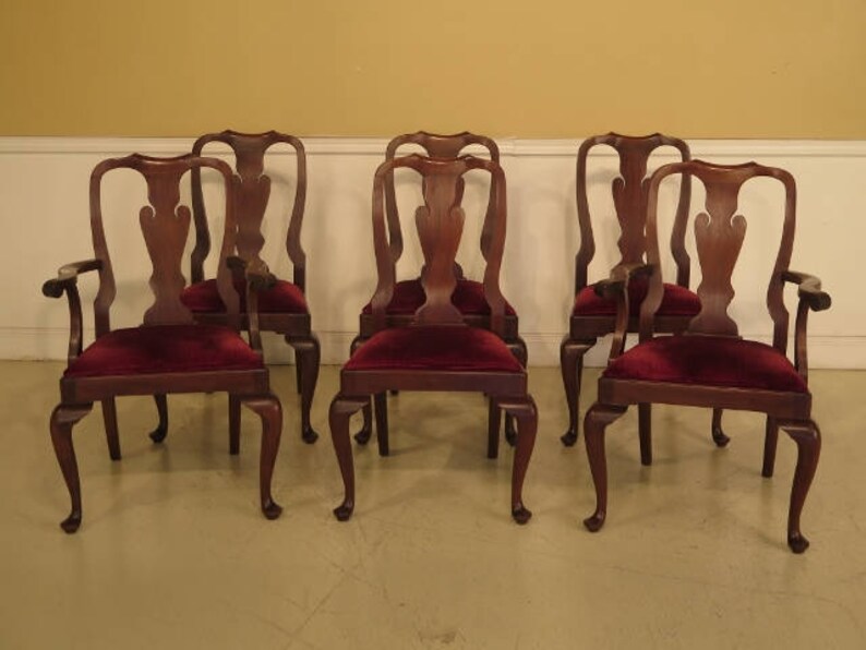 43241e Set Of 6 Henkel Harris Mahogany 110 Queen Anne Dining Chairs