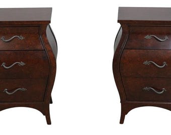 70115: Pair Of ETHAN ALLEN Bombe Faux Burlwood Painted 3 Drawer Chests
