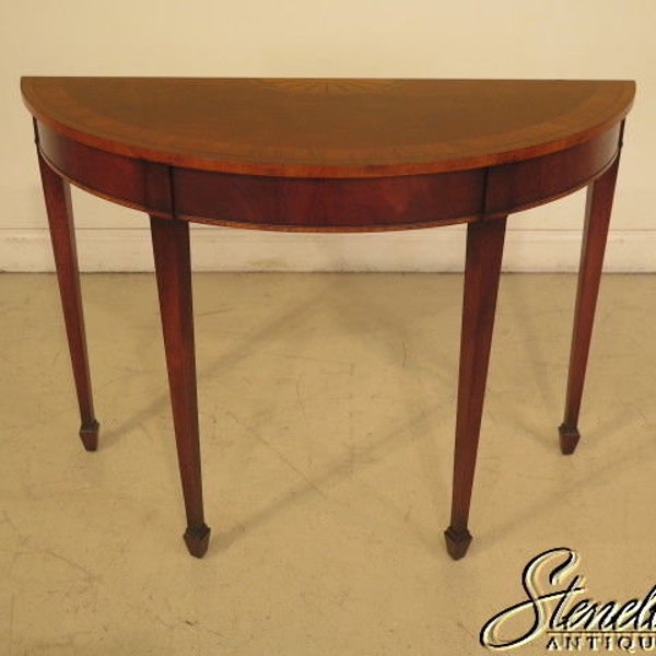 23649: High Quality Federal Inlaid Mahogany 1/2 Round Hall Table