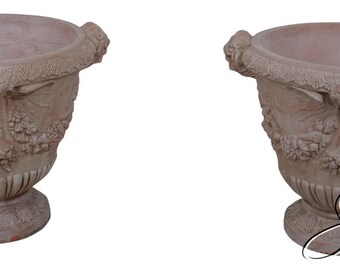 F60786EC: Pair Large Classical Terra Cotta Planter Urns