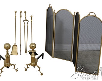 F62703EC: THE HARVIN CO Brass 7 Piece Fireplace Andiron Set