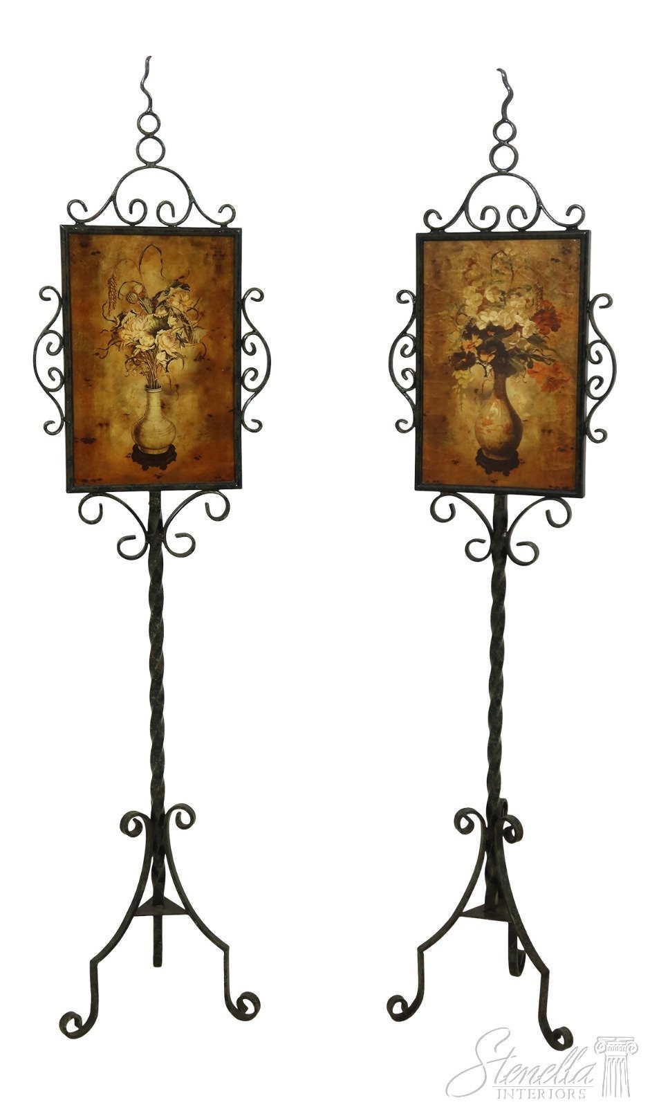 55647Ec/48Ec Pair Maitland Smith Attributed Iron Painted Firescreens