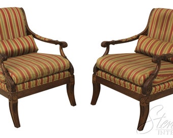 58357EC: Pair ETHAN ALLEN Regency Style Upholstered Bergere Chairs