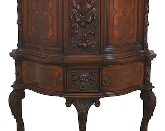 L73153: Vintage French Renaissance Carved Walnut China Cabinet