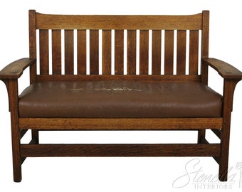 F56918EC: Antique STICKLEY Attributed Mission Oak Settee Bench