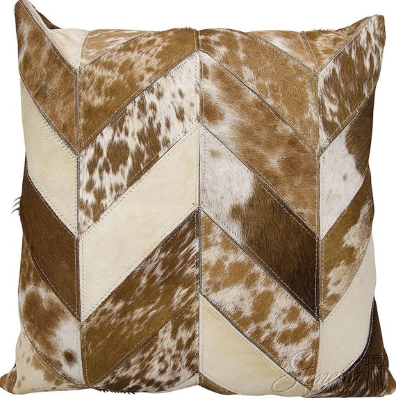LF43304EC MINA VICTORY NOURISON S6278 Brown white Cow Print Chevron Pillow Etsy