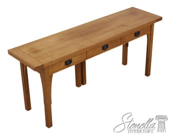 72562: STICKLEY Mission Oak 3 Drawer  Flip Top Sofa Table