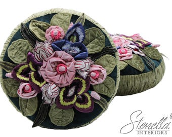 F72379: Pair MACKENZIE CHILDS Round Whimsical Pillows